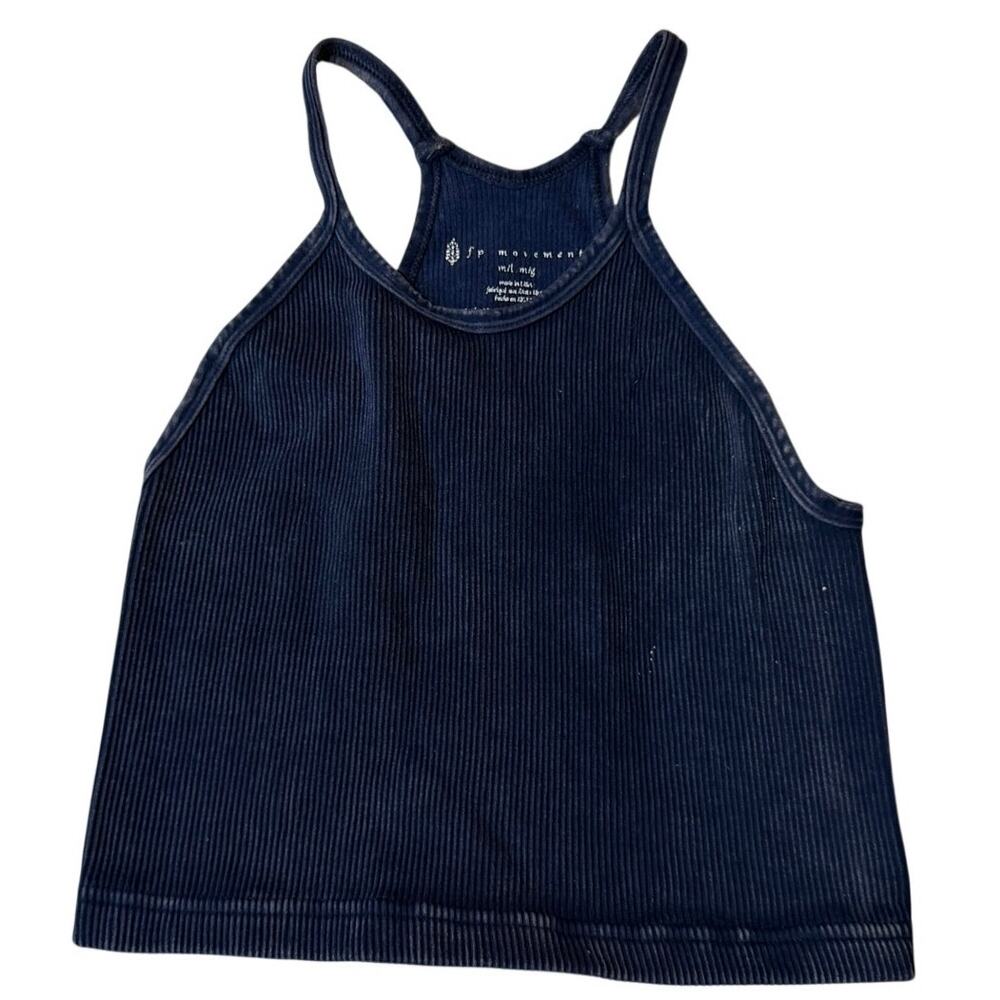 Free People Movement Happiness Runs Washed Blue Ribbed Crop Tank Md/Lg Active